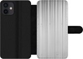 Bookcase Geschikt voor iPhone 12 Mini telefoonhoesje - Golfplaten - Metaal - Grijs - Met vakjes - Wallet case met magneetsluiting