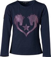 Meisjes shirt  lange mouwen marine twee paarden glitter | Maat 10Y/140