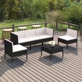 6-delige Loungeset met kussens poly rattan zwart