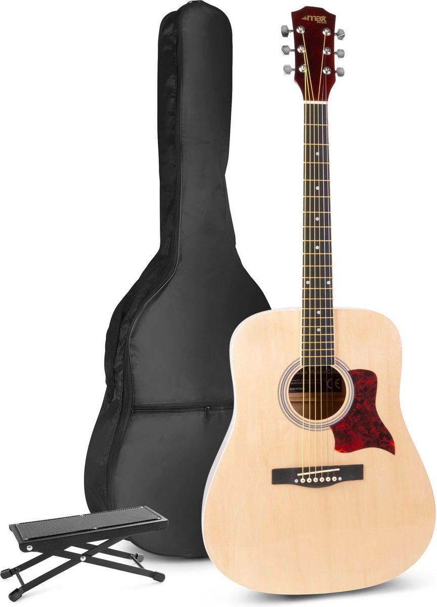 Akoestische gitaar voor beginners - MAX SoloJam Western gitaar - Incl. voetsteun, gitaar stemapparaat, gitaartas en 2x plectrum - Hout