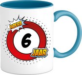 6 Jaar Verkeersbord Mok met tekst | Grappig Verjaardag Beker Cadeau | Bedrukte Koffie en Thee Mokken | Zwart | 330 ML