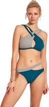 No Gossip Halterbikini met gekruiste voorkant Donkergroen en grijs met borstkussen DARK-GREEN 40