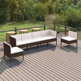 6-delige Loungeset met kussens poly rattan bruin