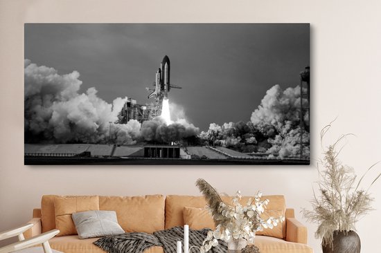 Tableau sur toile 160x80 cm - Décoration murale Lancement de la navette spatiale - noir et blanc - Décoration murale salon - Décoration chambre - Accessoires chambre - Peintures