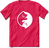 Ying Yang Sleepy Kat - Katten T-Shirt Kleding Cadeau | Dames - Heren - Unisex | Dieren shirt | Grappig Verjaardag kado | Tshirt Met Print | - Roze - XL