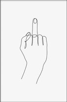 Walljar - Middle Finger Line Art - Muurdecoratie - Poster met lijst