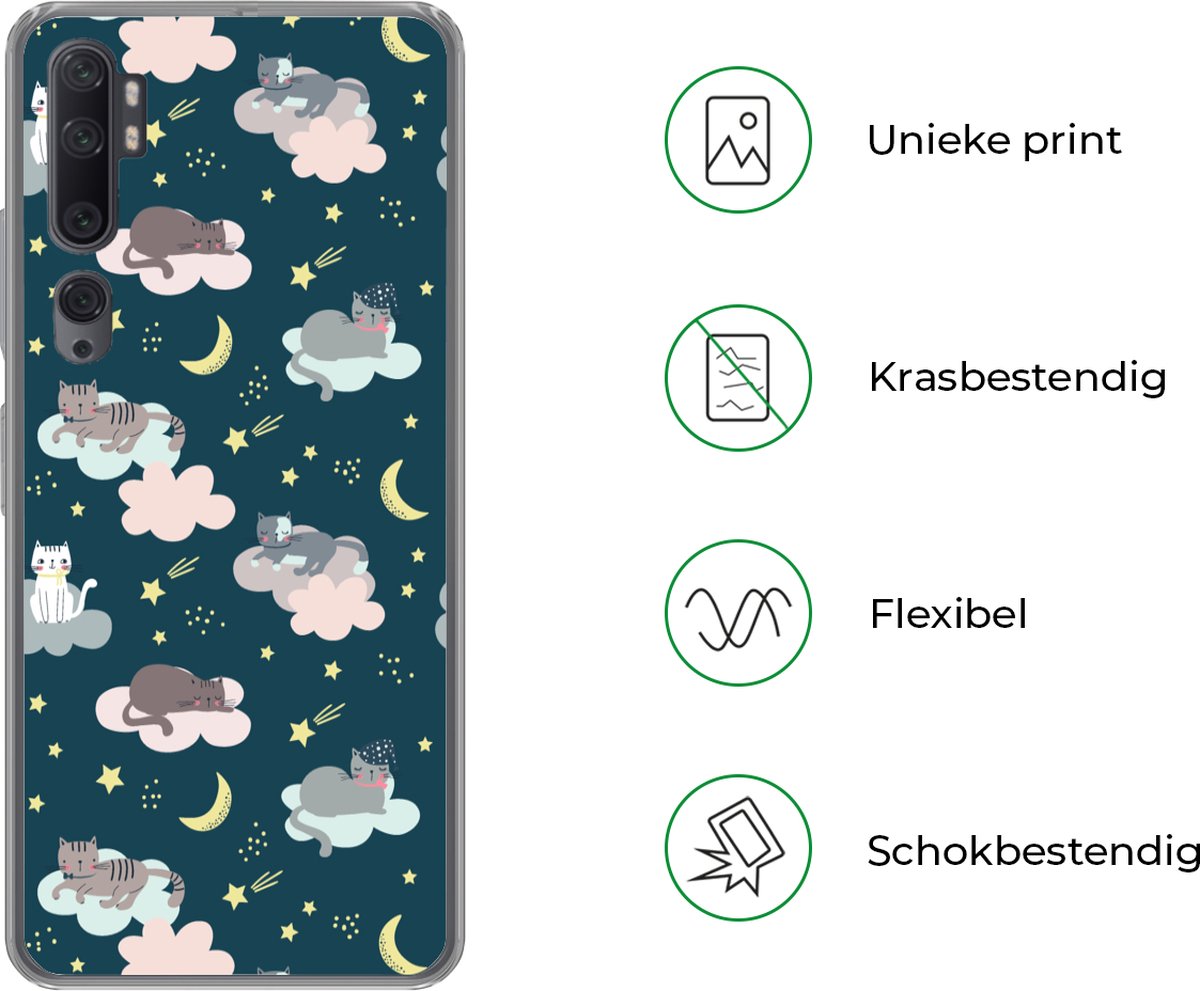 Telefoonhoesje Geschikt voor Xiaomi Mi Note 10 hoesje - Patronen - Kat - Maan - Jongens - Meisjes - Kinderen - Kind - Siliconen Telefoonhoesje Telefoonhoesje