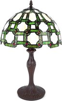 LumiLamp Tiffany Tafellamp Ø 30*49 cm E27/max 1*60W Groen, Wit Kunststof, Glas Tiffany Bureaulamp Tiffany Lampen
