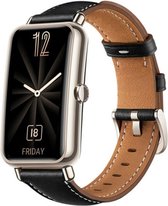 Leer Smartwatch bandje - Geschikt voor Huawei Watch Fit Mini leren bandje - zwart - Strap-it Horlogeband / Polsband / Armband