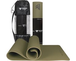 Rockerz Deluxe Yoga mat - Fitness mat - Sport mat - Yogamat anti slip & eco - Extra Dik - Duurzaam TPE materiaal - Incl Draagtas - Olijfgroen