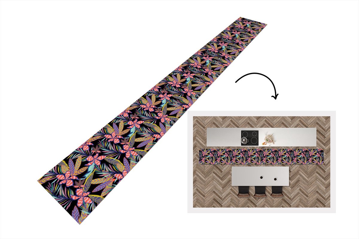 KitchenYeah Keukenloper - Keukenmat - Hawaii - Regenboog - Bloemen - Bladeren - Psychedelisch - 400x50 cm - Keuken vloerkleed Multicolor