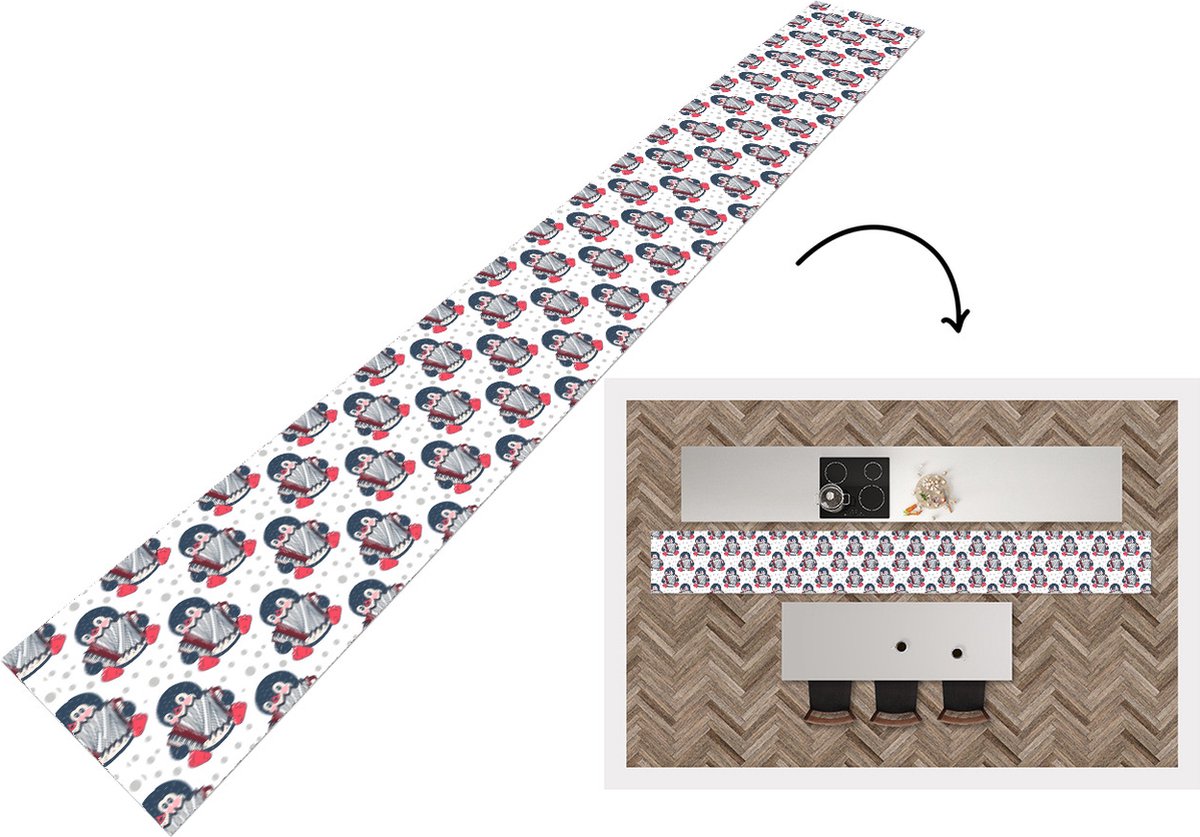 KitchenYeah Keukenloper - Keukenmat - Accordeon - Pinguïn - Patronen - 480x60 cm - Keuken vloerkleed Multicolor
