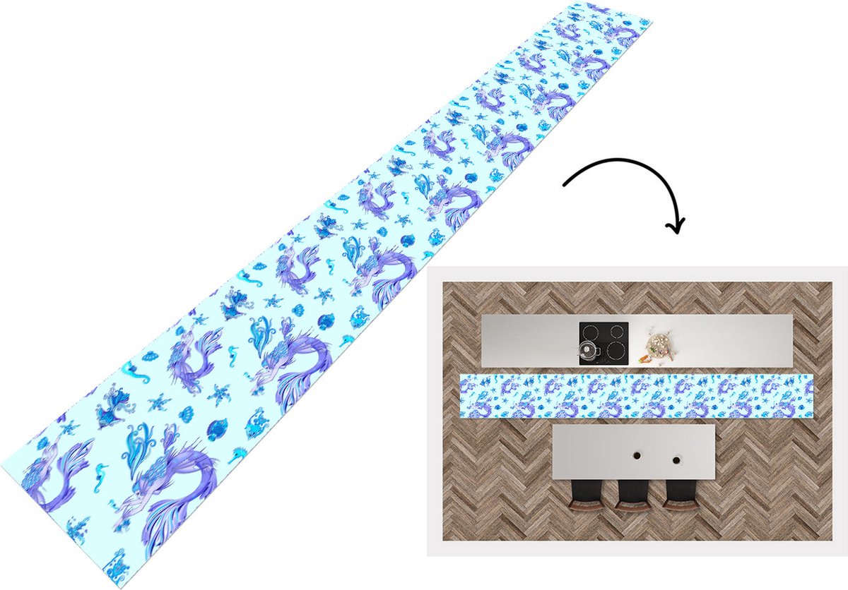 KitchenYeah Keukenloper - Keukenmat - Patronen - Vis - Zeemeermin - Mermaid - Keuken vloerkleed multicolor, foto 2