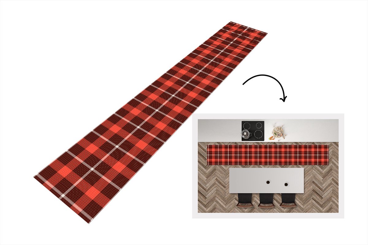KitchenYeah Keukenloper - Keukenmat - Schotse ruit - Plaid - Rood - Patronen - Keuken vloerkleed Multicolor