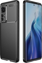 Xiaomi 12 / 12X Hoesje Siliconen Carbon TPU Back Cover Zwart