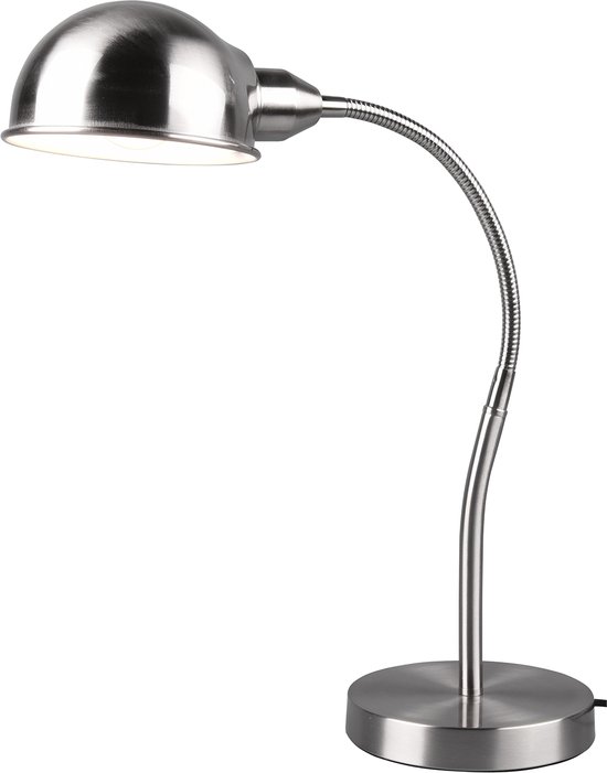 LED Bureaulamp - Tafelverlichting - Trion Pirle - E27 Fitting - Rond - Mat Nikkel - Aluminium