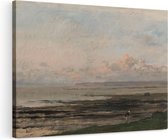 Artaza Canvas Schilderij Strand bij Eb - Charles-Francois Daubigny - 120x80 - Groot - Kunst - Wanddecoratie Woonkamer