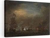 Artaza Canvas Schilderij Gevecht tijdens de Zeeslag bij Kijkduin - Willem van de Velde - 90x60 - Kunst - Canvas Print - Muurdecoratie