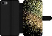 Bookcase Geschikt voor iPhone 7 telefoonhoesje - Luxe - Glitter - Goud - Design - Zwart - Met vakjes - Wallet case met magneetsluiting