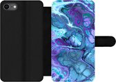 Bookcase Geschikt voor iPhone 7 telefoonhoesje - Kunst - Golf - Blauw - Psychedelisch - Met vakjes - Wallet case met magneetsluiting