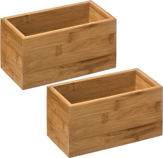 Set van 2x stuks 5five sieraden / make-up houder - box - 18 x 9 x 9,5 cm - bamboe hout - organizer bakje - badkamer