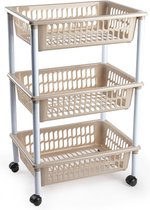 Opberg organiser trolleys/roltafels met 3 manden 62 cm in het taupe - Etagewagentje/karretje met opbergkratten