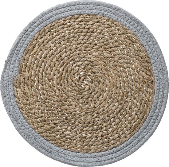Set de table rond jonc de mer gris - 39 cm - Sous-verres de table