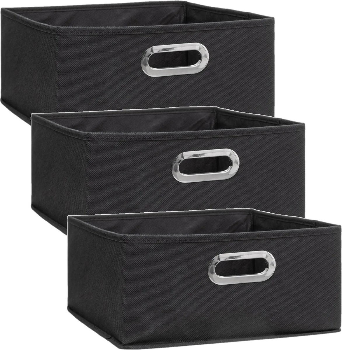 5Five Opbergmand/kastmand - Set van 3x stuks - donkergrijs - linnen - 14 liter - 31 x 31 x 15 cm - Opbergbox - Vakkenkast manden