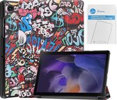 Tablet hoes & 2-Pack Screenprotector geschikt voor Samsung Galaxy Tab A8 - 10.5 Inch - Auto Wake/Sleep functie - Grafitti