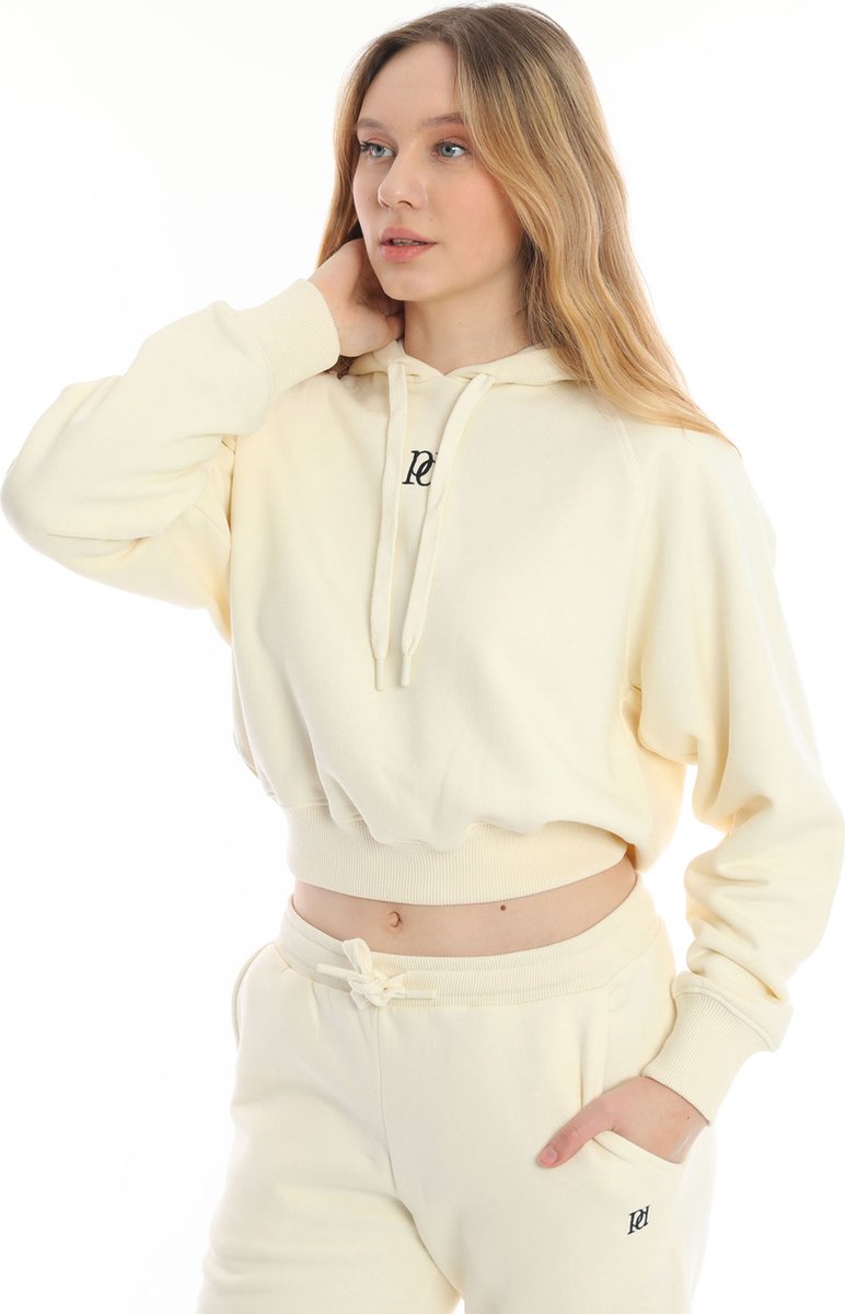 Purple-Daisy Escape Crop-top Dames Hoodie | Sporttruien | Korte Taille, Verlaagde Schouders | Sportkleding (PDHD02)- SALE- Maat M - ECRU