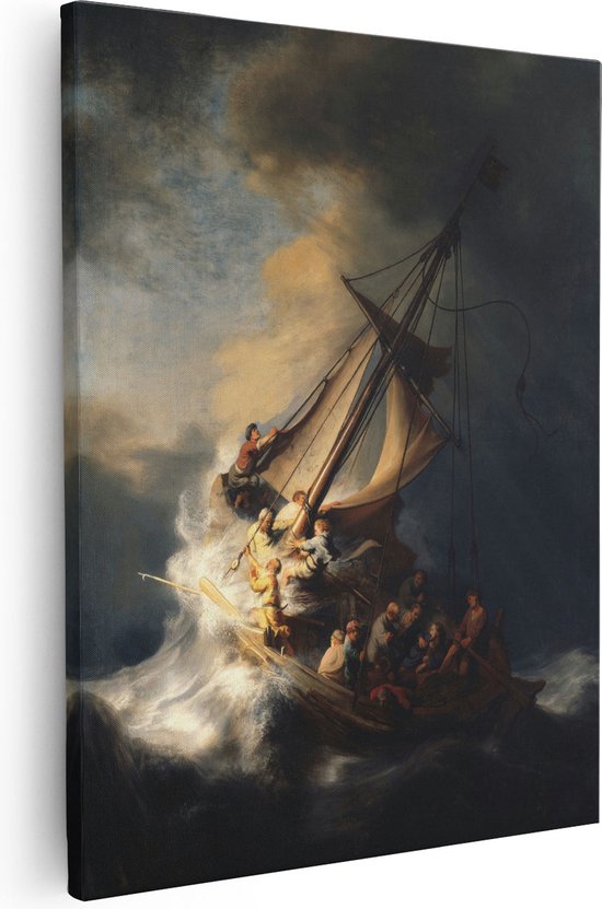Artaza Canvas Schilderij De Storm op het Meer van Galilea - Rembrandt van Rijn - 40x50 - Poster Foto op Canvas - Canvas Print