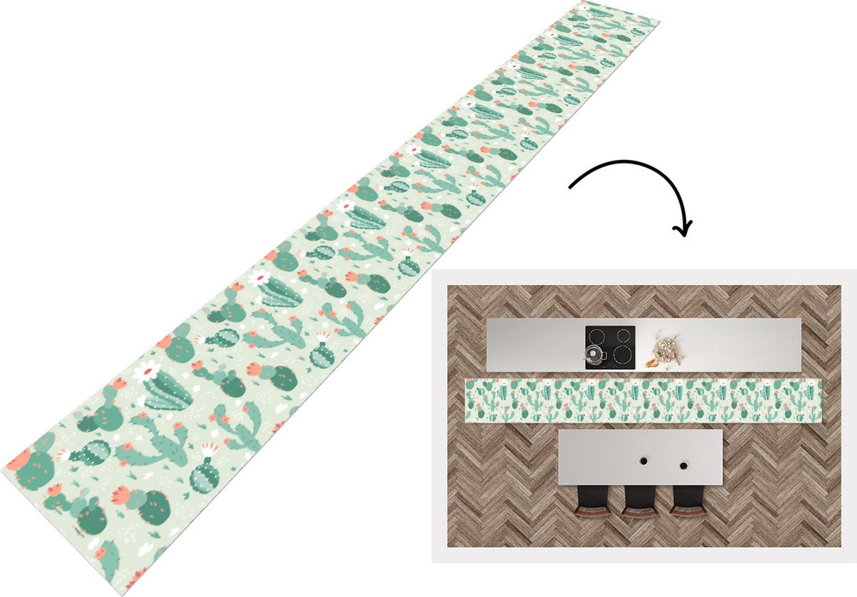 KitchenYeah Keukenloper - Keukenmat - Cactus - Patronen - Bloem - 480x60 cm - Keuken vloerkleed Multicolor