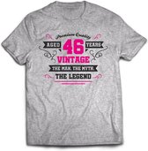 46 Jaar Legend - Feest kado T-Shirt Heren / Dames - Antraciet Grijs / Roze - Perfect Verjaardag Cadeau Shirt - grappige Spreuken, Zinnen en Teksten. Maat S