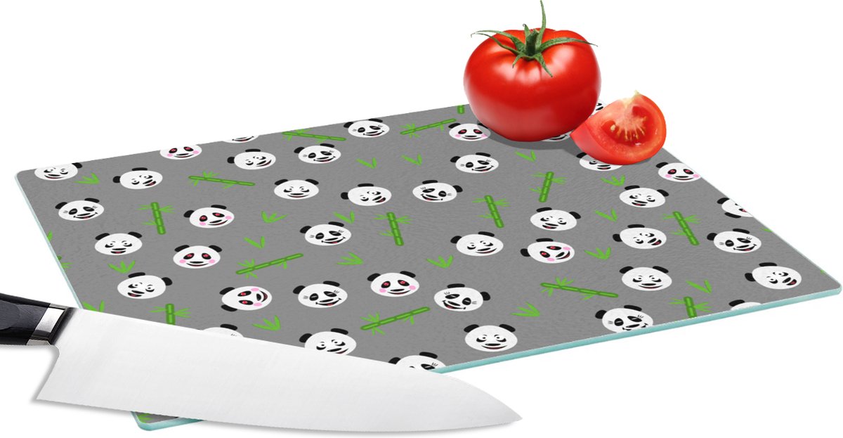Glazen Snijplank - 28x20 - Panda - Bamboe - Design - Snijplanken Glas