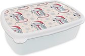 Broodtrommel Wit - Lunchbox - Brooddoos - Rat - Kerstcadeau - Kinderen - Kerst - Patronen - 18x12x6 cm - Volwassenen