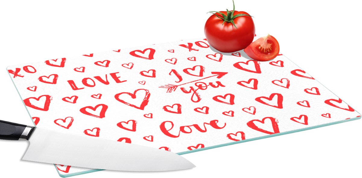 Glazen Snijplank - 39x28 - Love - Liefde - Liefdes cadeau - Snijplanken Glas