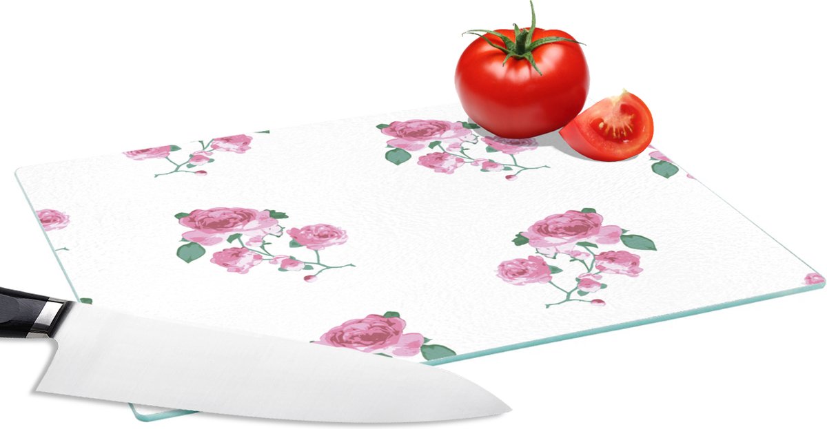 Glazen Snijplank - 28x20 - Rozen - Patronen - Bloemen - Snijplanken Glas