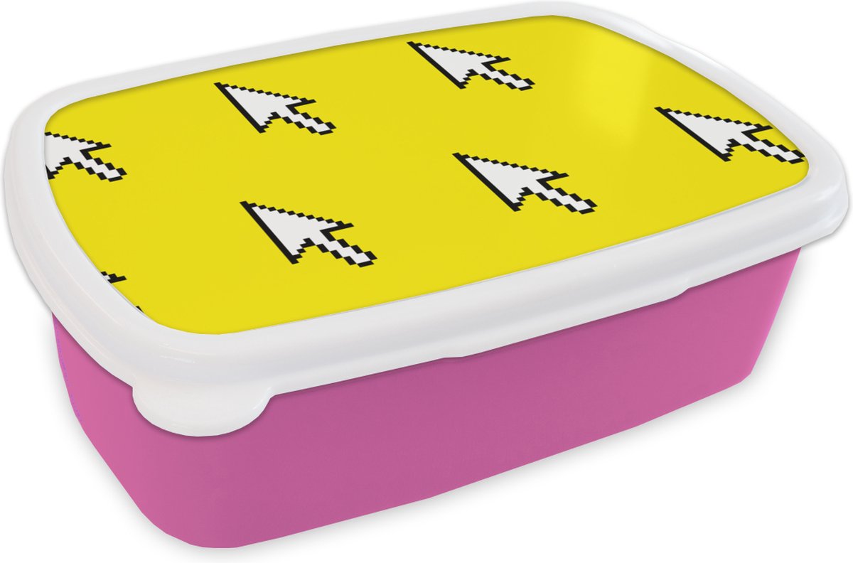 Broodtrommel Roze - Lunchbox - Brooddoos - Muis - Patronen - Computer - 18x12x6 cm - Kinderen - Meisje
