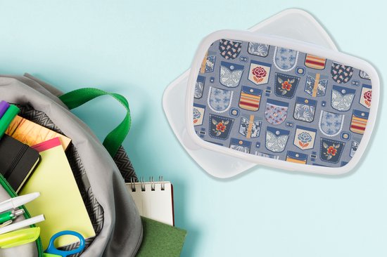 Lunch box Wit - Lunch box - Boîte à pain - Pantalons - Denim - Patch - Motifs - 18x12x6 cm - Adultes