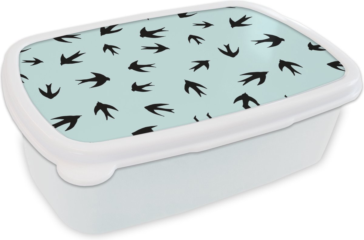Broodtrommel Wit - Lunchbox - Brooddoos - Zwaluwen - Vliegen - Patronen - 18x12x6 cm - Volwassenen