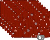 Placemat - Placemats kunststof - Patronen - Sterren - Kerstballen - 45x30 cm - 6 stuks - Hittebestendig - Anti-Slip - Onderlegger - Afneembaar