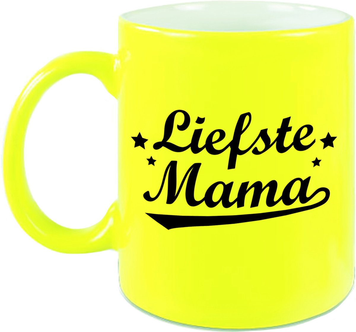 Liefste mama tekst cadeau mok / beker - neon geel - 330 ml - Moederdag / verjaardag