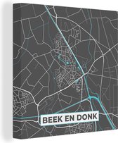 Canvas Schilderij Beek en Donk - Stadskaart - Plattegrond - Kaart - Blauw - 20x20 cm - Wanddecoratie