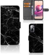 Telefoonhoesje Xiaomi Redmi Note 10/10T 5G | Poco M3 Pro Wallet Book Case Vaderdag Cadeau Marmer Zwart