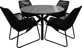 5-delige ronde tuinset | 4 Mona tuinstoelen (Black) | ⌀120cm Cyprus tuintafel (Grey)