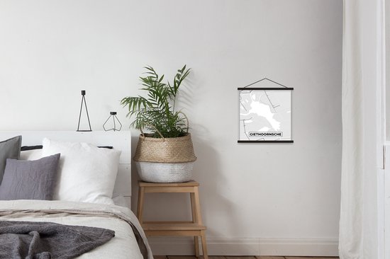Posterhanger incl. Poster 40x40 cm - Schoolplaat - Nederland - Kaart - Giethoornsche - Stadskaart - Plattegrond - Textielposter - Zwarte latten - Stadskaart