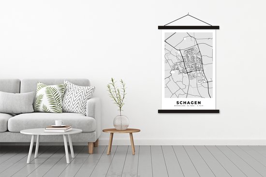 Porte-affiche avec affiche - Affiche scolaire - Carte - Schagen - Plan d'étage - Plan de la ville - 120x180 cm - Lattes noires