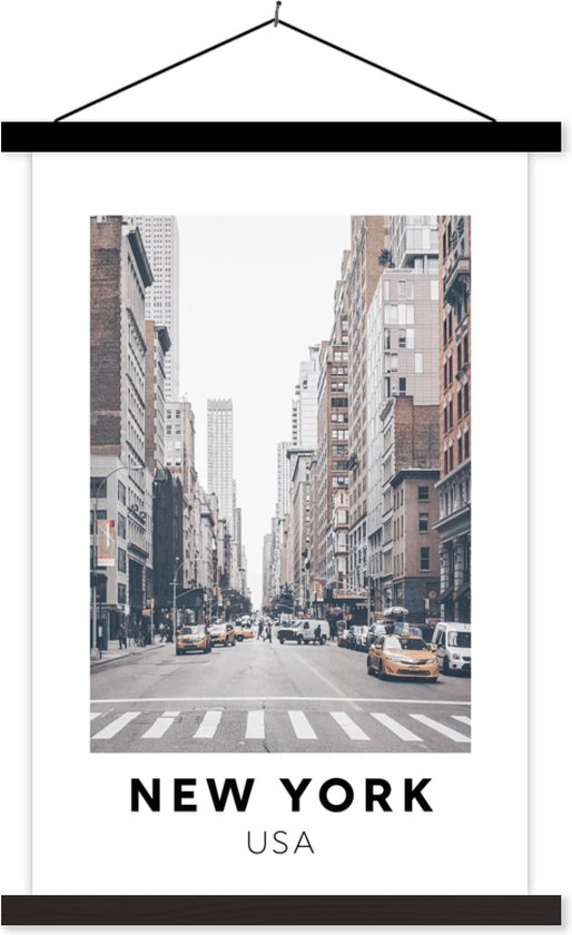 Porte-affiche avec affiche - Affiche scolaire - New York - Amérique - Route - 60x90 cm - Lattes noires