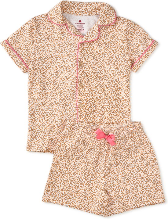 Pyjama Little Label Filles Taille 122-128 - Jaune ocre, blanc - Katoen BIO doux - Pyjama short été 2 pièces filles - Imprimé