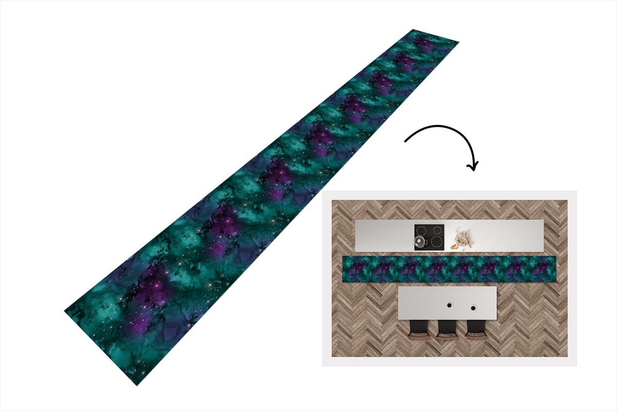 KitchenYeah Keukenloper - Keukenmat - Ruimte - Marmer - Verf - Patroon - 400x50 cm - Keuken vloerkleed Multicolor